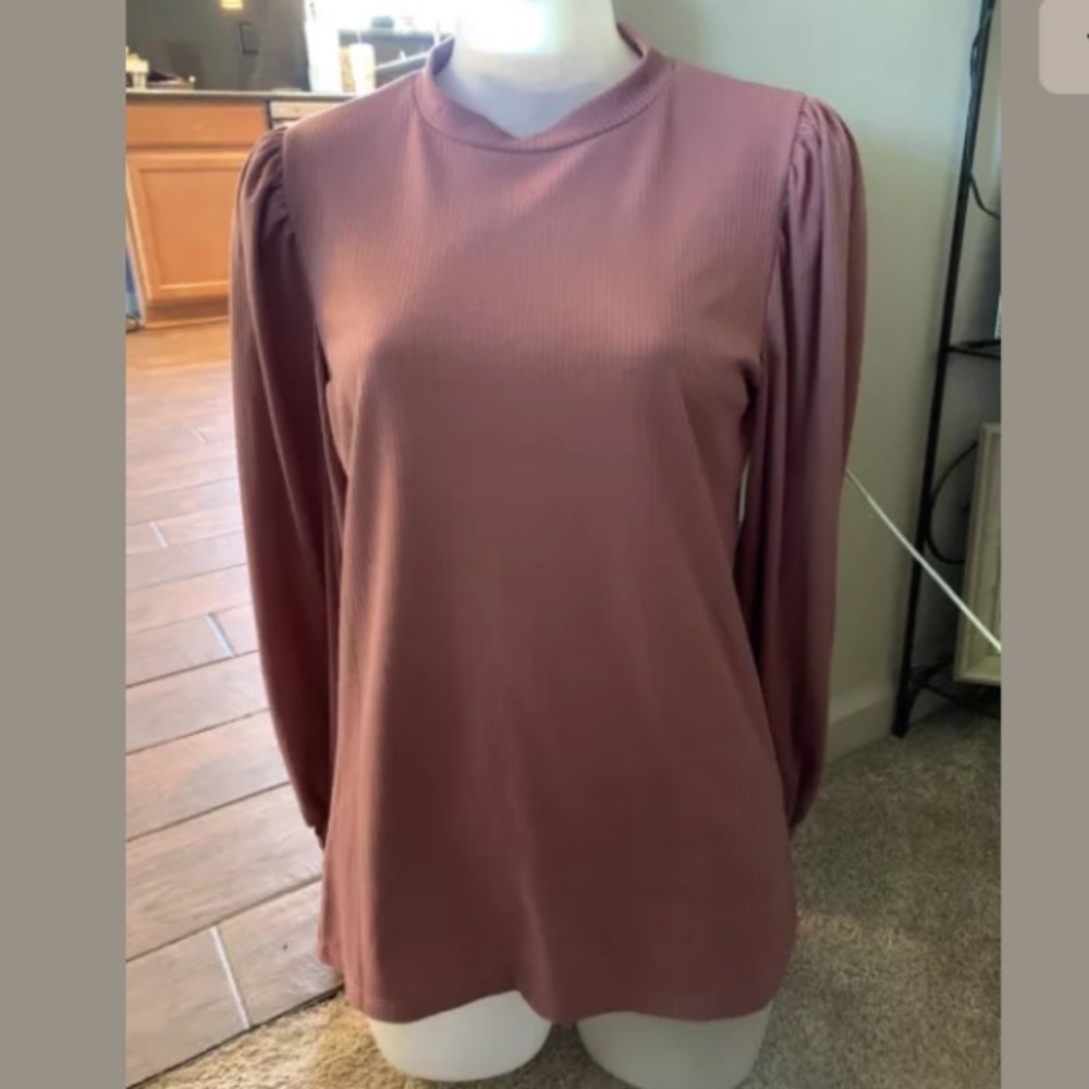 CEDAR & GOLD Sz S Rose Colored LS Stretchy Top